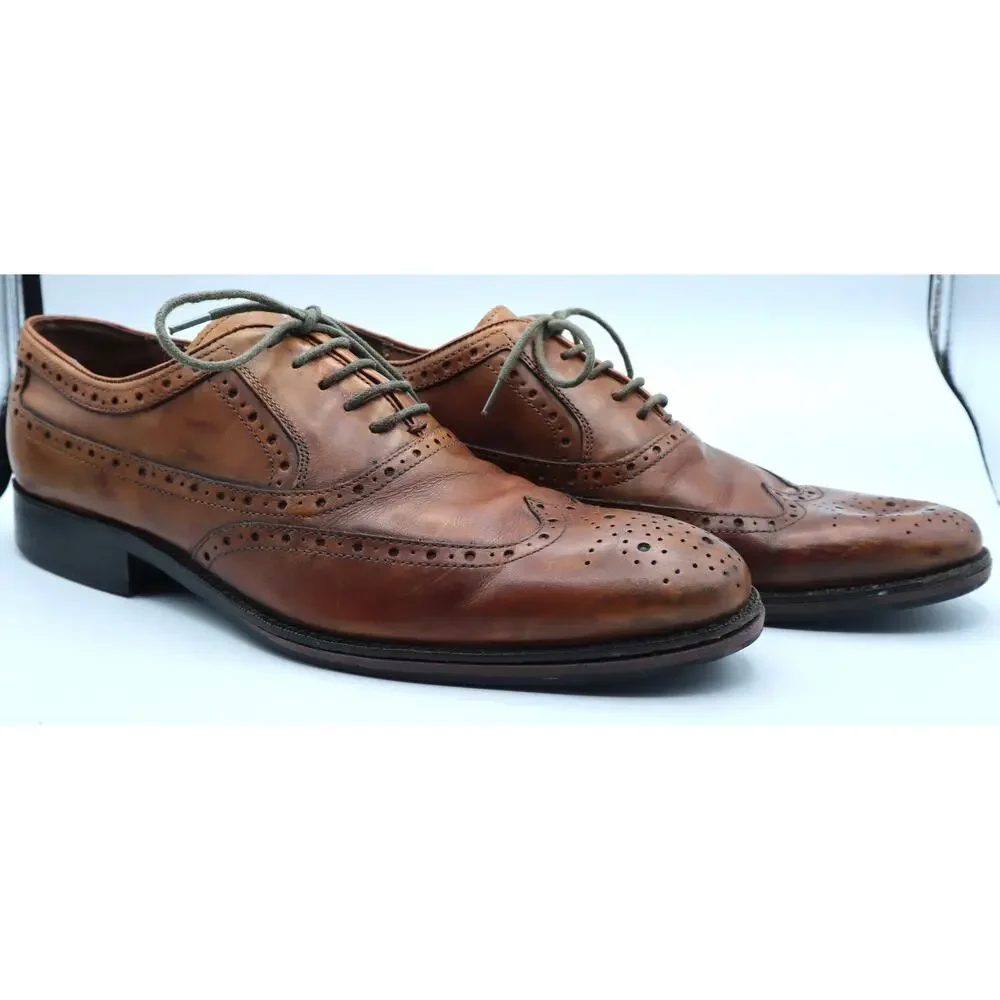 Johnston & Murphy Brogue Wingtip Lace Up Oxford Leather Tan Brown Men 8.5 Dress